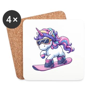 Licorne Snowboard Magie d’Hiver - Dessous de verre (lot de 4) - blanc - Devant