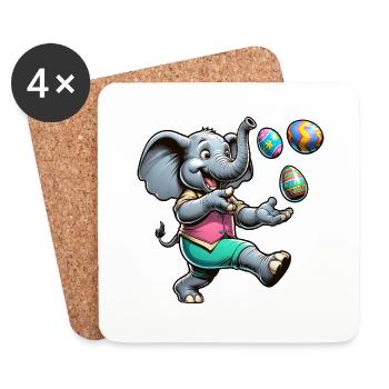 Elefant & Erpel Jonglieren Ostereier, - Untersetzer (4er-Set) - Weiß - Vorne