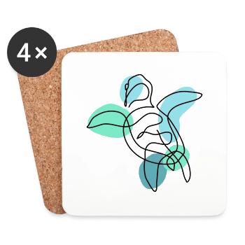 Schildkröte Einzeilige Kunst Bunt - Untersetzer (4er-Set) - Weiß - Vorne