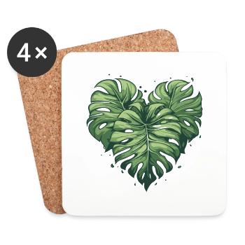 Monstera Herz Blatt Pflanzen Variegata Liebe Plant - Untersetzer (4er-Set) - Weiß - Vorne