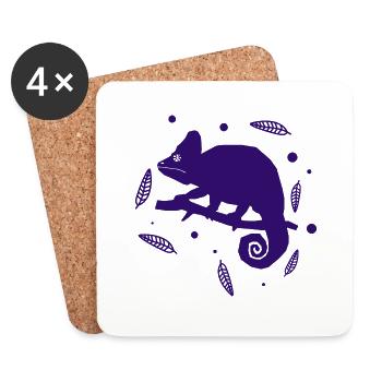 Gecko - Animal amphibien - Dessous de verre (lot de 4) - blanc - Devant