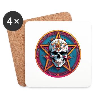 Skull with colorful hood with decorative elements - Coasters (set of 4) - white - Front