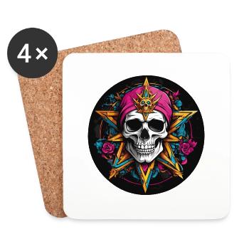 Crâne avec capuche colorée avec éléments décoratifs - Dessous de verre (lot de 4) - blanc - Devant