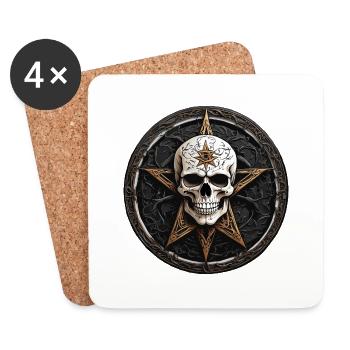 Crâne avec pentagramme de style gothique - Dessous de verre (lot de 4) - blanc - Devant