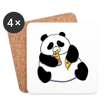 Fat Panda Bear Eating Pizza Comic Style - Coasters (set of 4) - white - Front