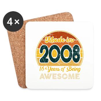 Né en 2008 - Vintage 2008 Anniversaire Rétro - Dessous de verre (lot de 4) - blanc - Devant