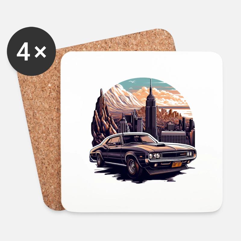 Amerikanischer Oldtimer und Sportwagen - Untersetzer (4er-Set) - Weiß