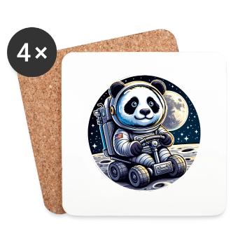 Panda, der ein Mondauto fährt - Untersetzer (4er-Set) - Weiß - Vorne