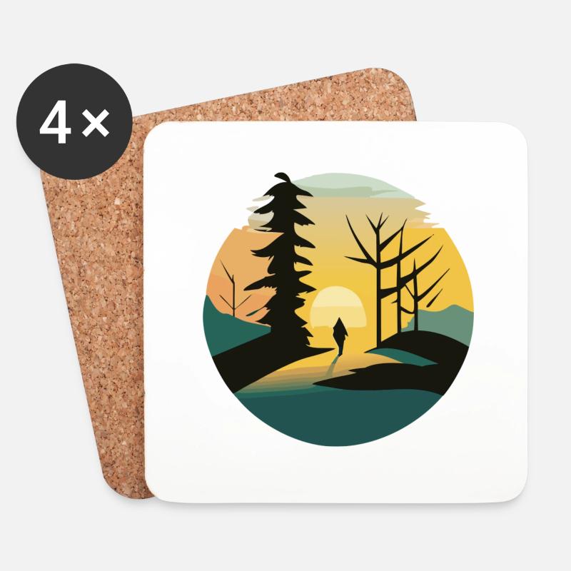 Sonnenaufgang im Wald - Untersetzer (4er-Set) - Weiß