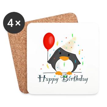 Pinguin "Alles Gute zum Geburtstag" - Untersetzer (4er-Set) - Weiß - Vorne