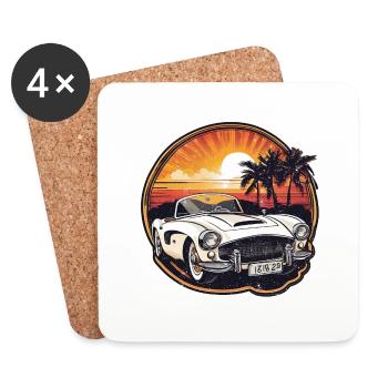 voiture vintage couché de soleil - Dessous de verre (lot de 4) - blanc - Devant