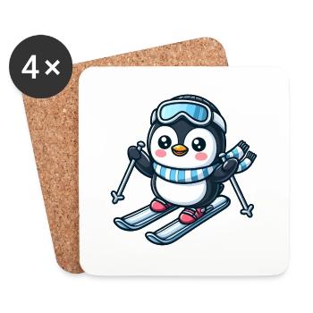 Pinguin Skifahrer Wintersport Abenteuer - Untersetzer (4er-Set) - Weiß - Vorne
