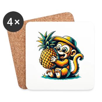 Monkey Chimpanzee Pineapple Comic Fruity Sweet - Coasters (set of 4) - white - Front