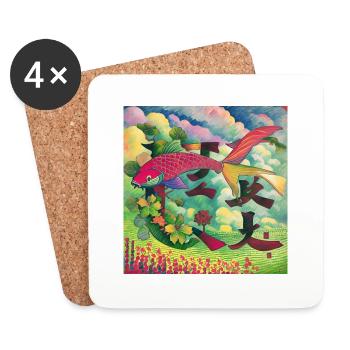 carpe koi, koi, carpe, japonais, kawaii - Dessous de verre (lot de 4) - blanc - Devant