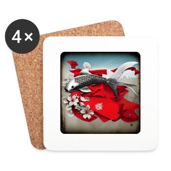 carpe koi, koi, carpe, japonais, kawaii - Dessous de verre (lot de 4) - blanc - Devant