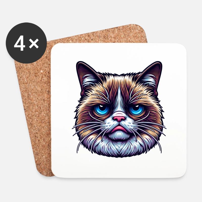 Katze mit schlechter Laune - Untersetzer (4er-Set) - Weiß
