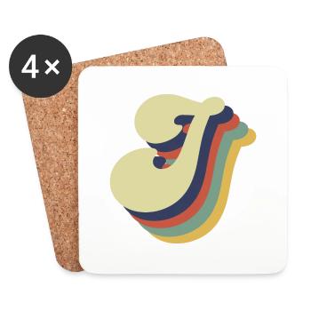 Retro J Buchstabe - Untersetzer (4er-Set) - Weiß - Vorne