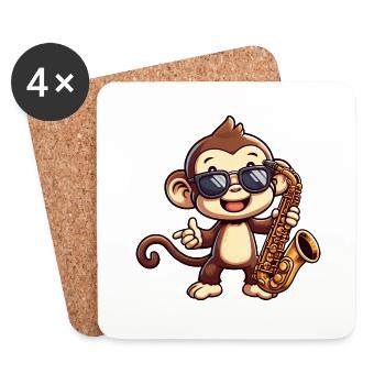 Jazz Saxophone Monkey Chimpanzee Music Lover - Coasters (set of 4) - white - Front