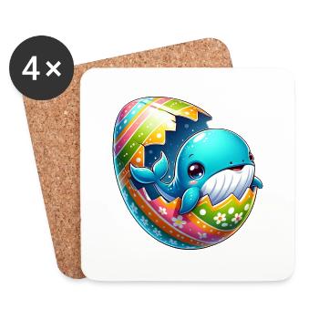 Colorful Whale Hatching from Easter Egg Cartoon - Coasters (set of 4) - white - Front