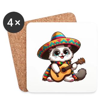 Fiesta Katze Gitarrist Cinco de Mayo - Untersetzer (4er-Set) - Weiß - Vorne