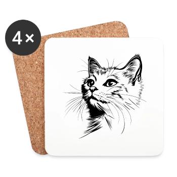 Chat, Motif De Chat, Visage De Chat - Dessous de verre (lot de 4) - blanc - Devant