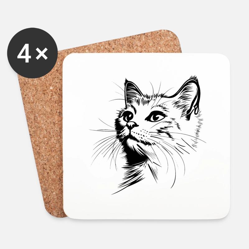 Katze, Katzenmotiv, Katzengesicht - Untersetzer (4er-Set) - Weiß