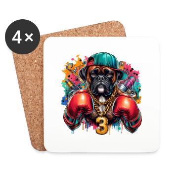 Boxer chien Splash Art - Dessous de verre (lot de 4) - blanc - Devant