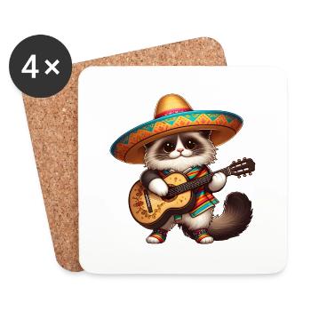 Cinco de Mayo Cartoon Ragdoll Cat - Coasters (set of 4) - white - Front