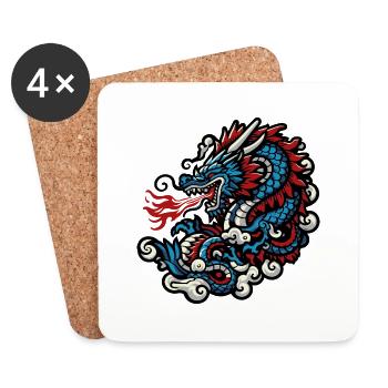 Dragon bleu et rouge cracheur de feu vintage - Dessous de verre (lot de 4) - blanc - Devant