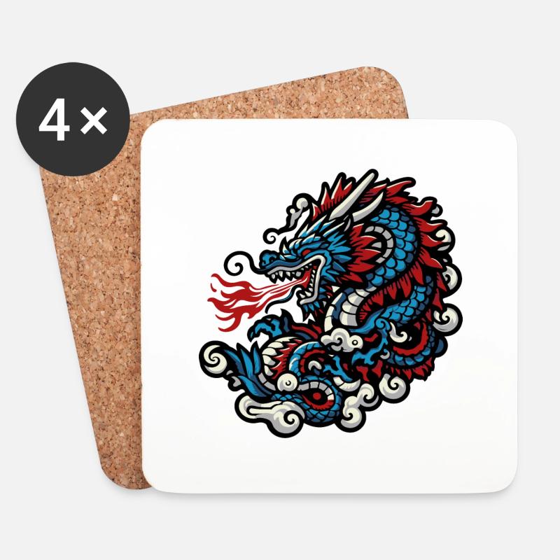 Vintage feuerspeiender blauer und roter Drache - Untersetzer (4er-Set) - Weiß