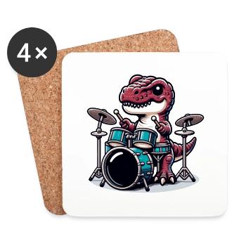 Cool Dinosaur Drummer T-Rex Design - Coasters (set of 4) - white - Front