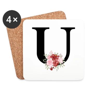 Red Floral U Letter - Coasters (set of 4) - white - Front