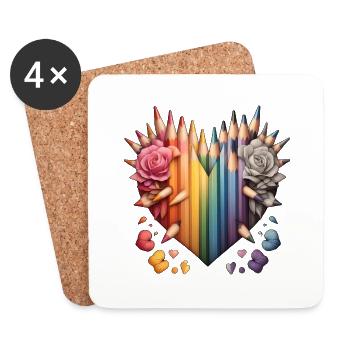 Coeur dessiné - Dessous de verre (lot de 4) - blanc - Devant