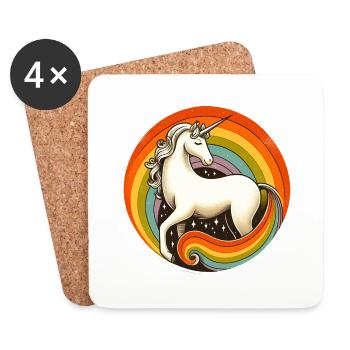 Licorne arc-en-ciel rétro 1980 - Dessous de verre (lot de 4) - blanc - Devant