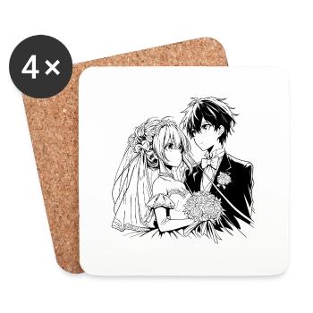 Braut und Bräutigam Anime Illustration - Untersetzer (4er-Set) - Weiß - Vorne