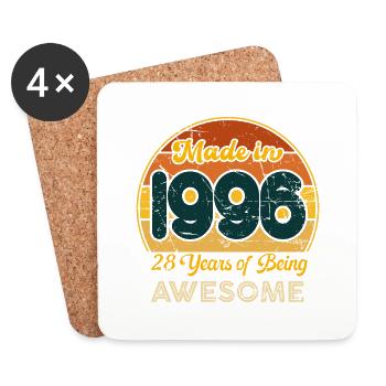 Né en 1996 - Vintage 1996 Anniversaire Rétro - Dessous de verre (lot de 4) - blanc - Devant