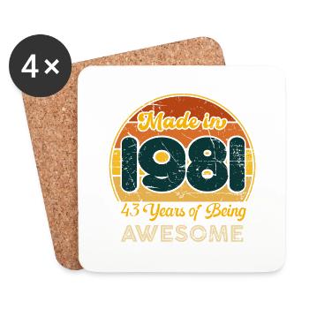 Né en 1981 - Vintage 1981 Anniversaire Rétro - Dessous de verre (lot de 4) - blanc - Devant