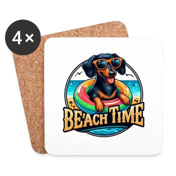 Dackel Hunde Sommer Strand und will jeder Hund - Untersetzer (4er-Set) - Weiß - Vorne