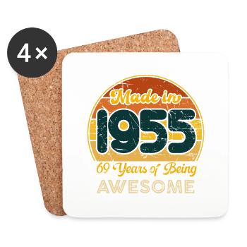 Né en 1955 - Vintage 1955 Anniversaire Rétro - Dessous de verre (lot de 4) - blanc - Devant