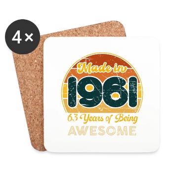 Né en 1961 - Vintage 1961 Anniversaire Rétro - Dessous de verre (lot de 4) - blanc - Devant