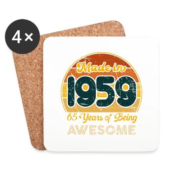 Né en 1959 - Vintage 1959 Anniversaire Rétro - Dessous de verre (lot de 4) - blanc - Devant