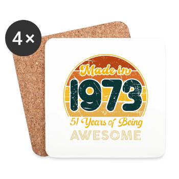 Né en 1973 - Vintage 1973 Anniversaire Rétro - Dessous de verre (lot de 4) - blanc - Devant
