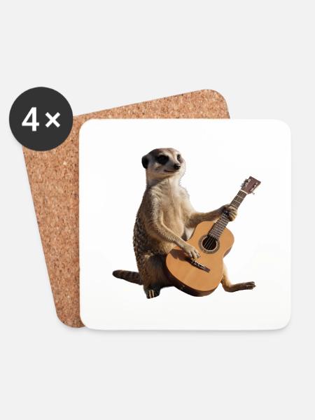 Meerkat Seated Guitar Musician - Coasters (set of 4) - white