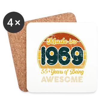 Né en 1969 - Vintage 1969 Anniversaire Rétro - Dessous de verre (lot de 4) - blanc - Devant