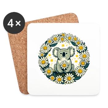 Koala Ours et Marguerites - Dessous de verre (lot de 4) - blanc - Devant