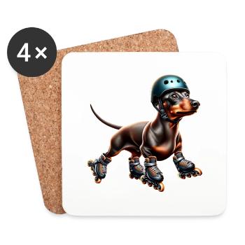 Chien de chasse teckel avec chiens Chien de patin à roues alignées - Dessous de verre (lot de 4) - blanc - Devant