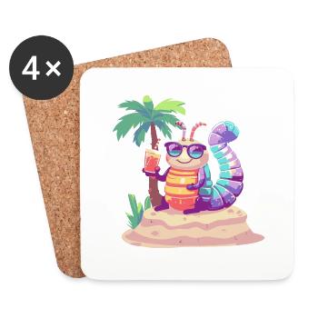 Wurm Sommer Urlaub - Untersetzer (4er-Set) - Weiß - Vorne