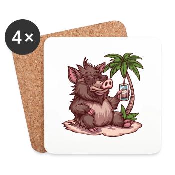 Pig Summer Wild Boar - Coasters (set of 4) - white - Front
