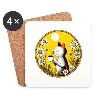Chat de café rétro vintage - Dessous de verre (lot de 4) - blanc - Devant