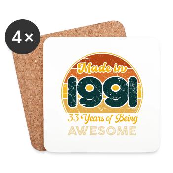 Jahrgang 1991 - Jahrgang 1991 Retro Geburtstag - Untersetzer (4er-Set) - Weiß - Vorne